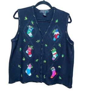 Hampshire studio vintage Christmas black embroidered 90’s cottage cardiganSZ-L